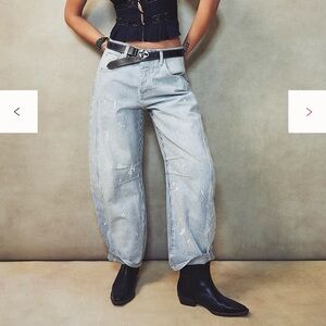 We The Free Good Luck Mid-Rise Stripe Barrel Jeans